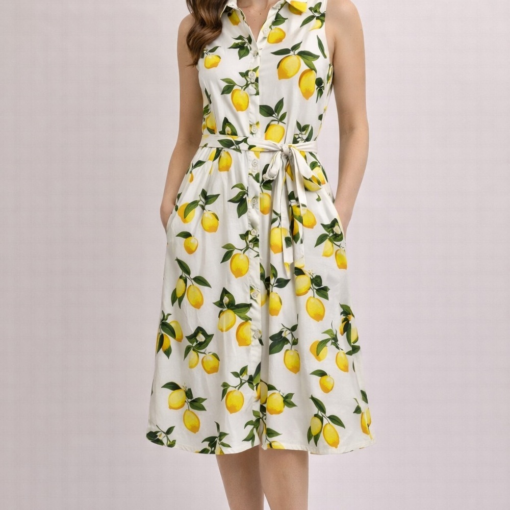 Chetta B White Dress with Lemon Print